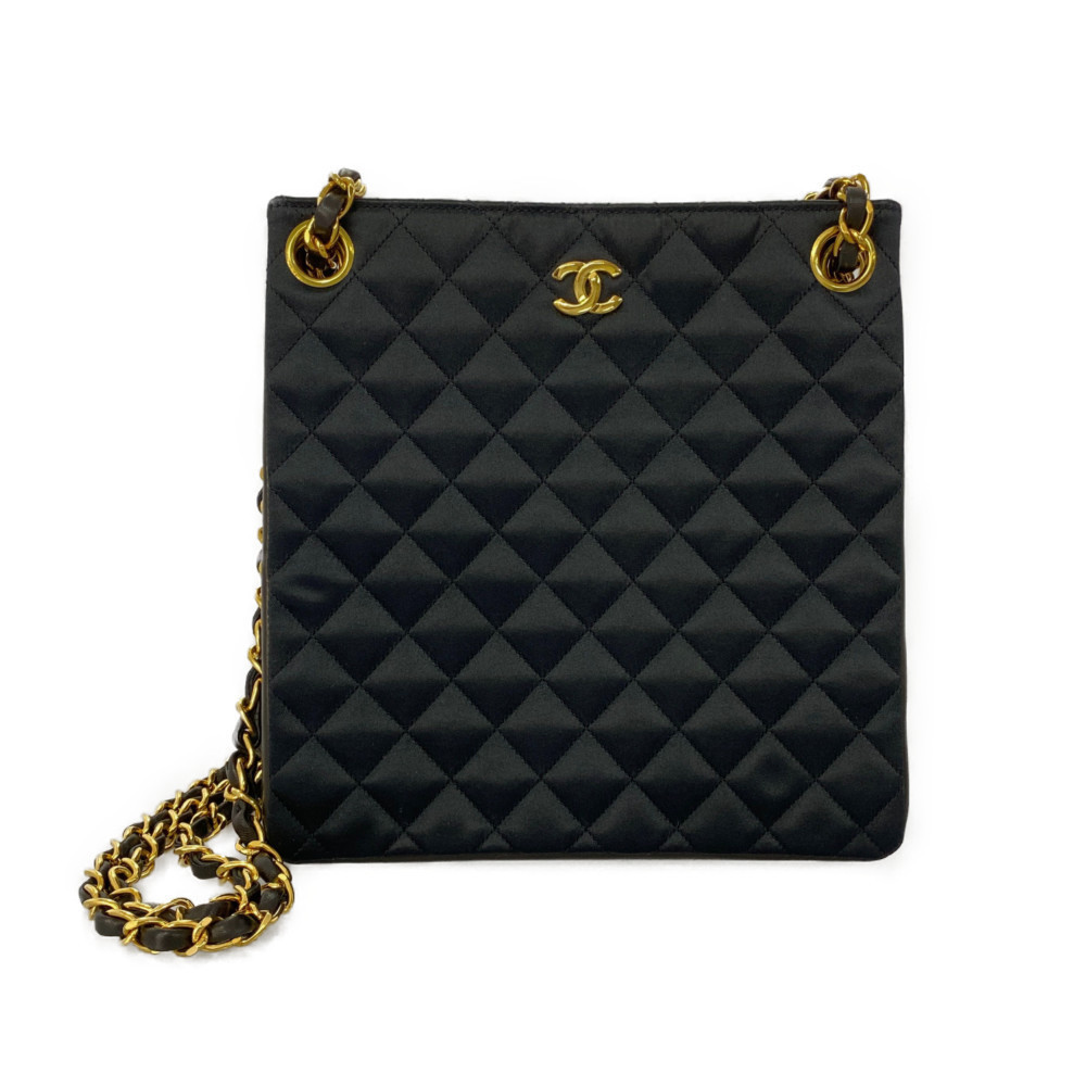 CHANEL Satin x Lambskin Matelasse Quilted CocoMark Chain Bag Black